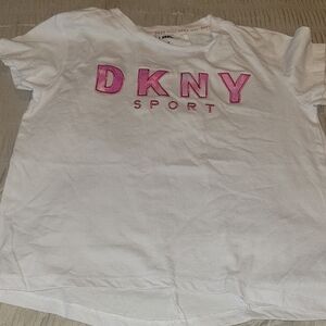 DKNY Kids White Tee with Pink Sport Logo